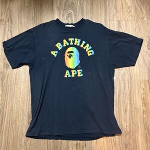 A Bathing Ape Navy T-Shirt with Rainbow Logo
